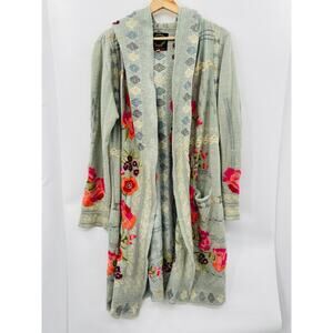 Johnny Was M light green embroidered knit duster cardigan